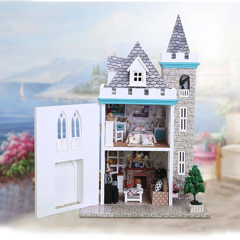 

K012 луна светильник замок DIY деревянный кукольный домик с мебелью, светильник модель здания Наборы 3D миниатюрный кукольный домик