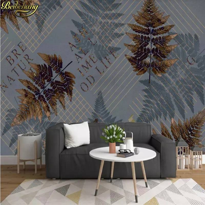 beibehang Custom 3d wallpaper hand drawn abstract geometric plant leaf elegant background wall papers home decor papel de parede