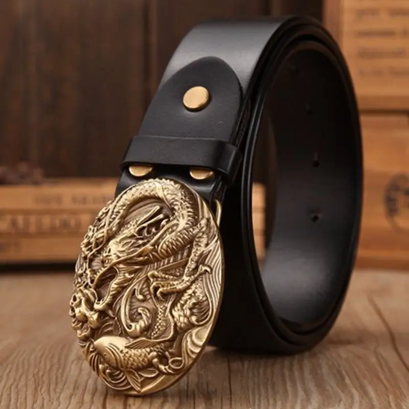 Брендовые повседневные роскошные твердая латунь Дракон Пряжка эллиптической