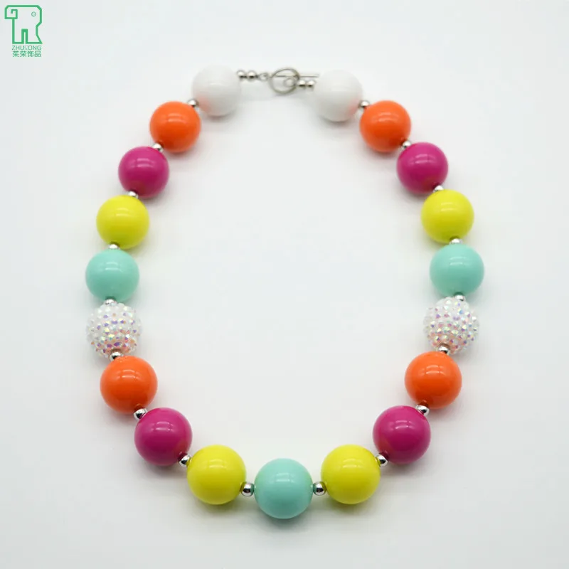 

5PCS Girls Chunky Bead Necklace Princess Rainbow Acrylic Bubblegum Choker New Fashion Jewelry Children Chunky Bead Necklace