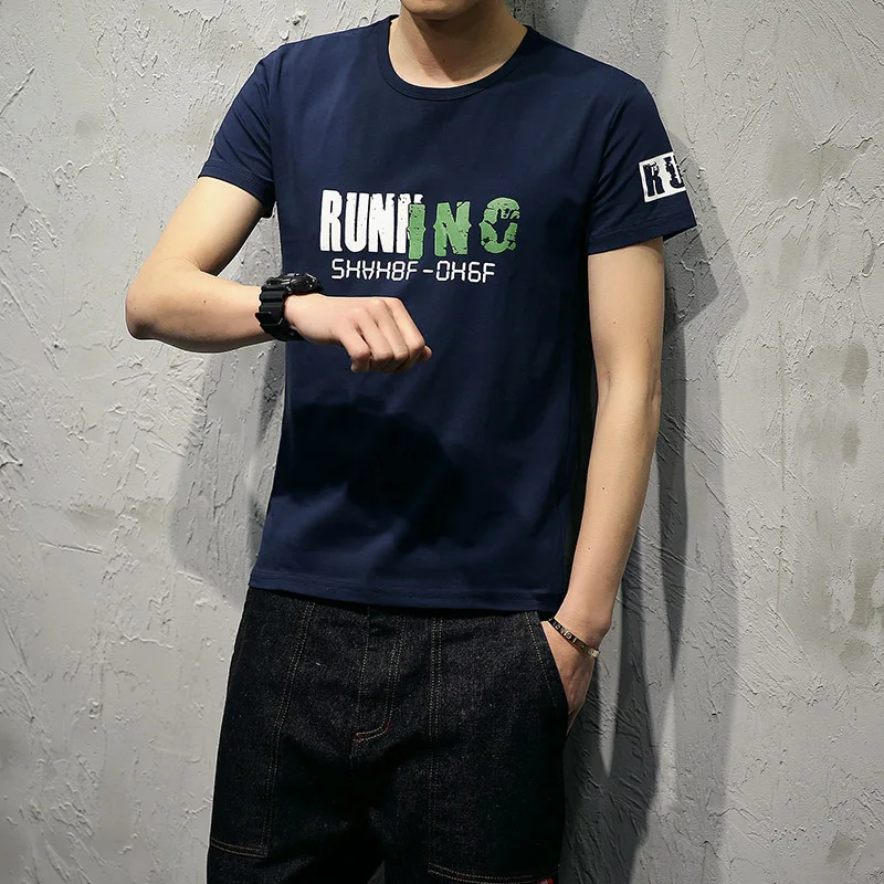 Летняя модная футболка с буквенным принтом 2017 Мужская для фитнеса Homme уличная