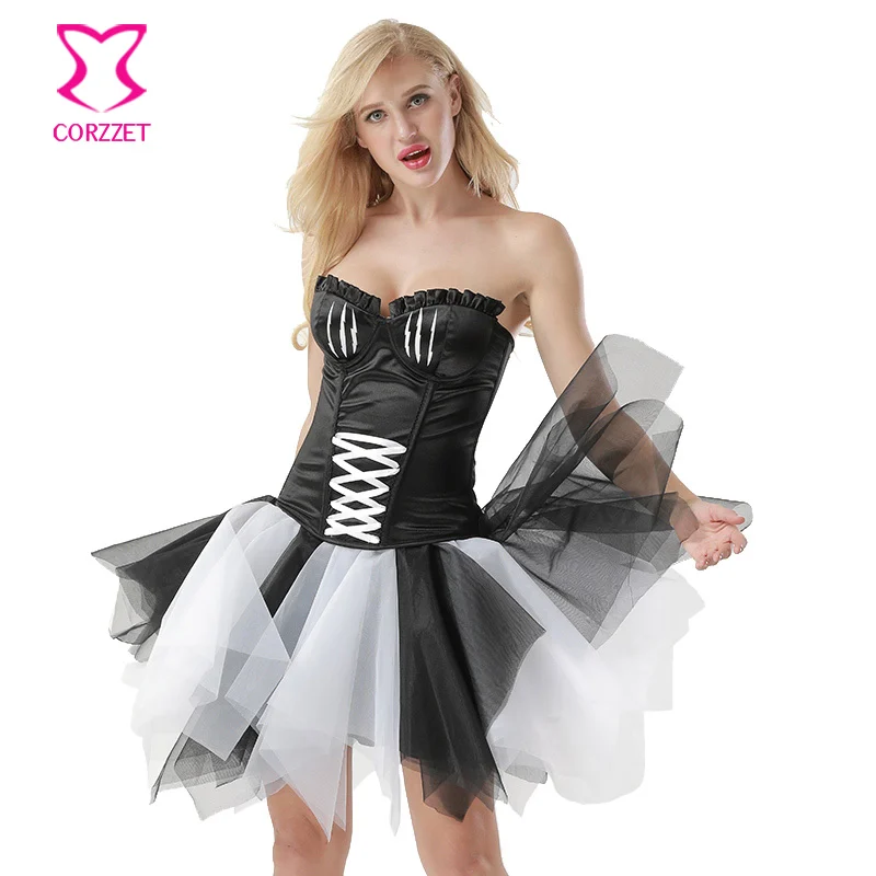 Сексуальный черный хлопковый корсет Corzzet с юбкой-пачкой для взрослых Одежда