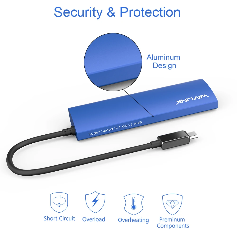 Wavlink высокое Скорость USB C концентратор Алюминий 4 порта Тип 3. 0 адаптер 5 Гбит/с