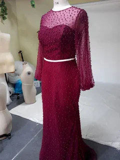 Burgundy Robe De Soiree, арабское вечернее платье цвета шампанского, платье-кафтан на Среднем Востоке, жемчужное вечернее платье-Русалка Abendkleider, вечернее платье Abiye - Цвет: Burgundy