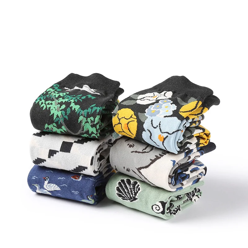 [WPLOIKJD] красочный узор Повседневное чесаный хлопок Для мужчин носки как правило в