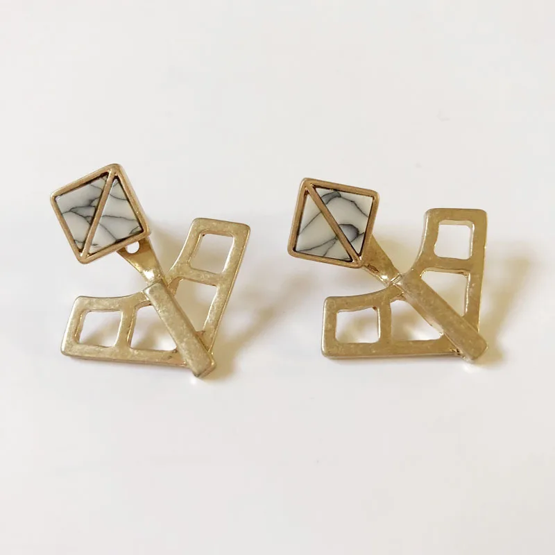 Квадратные серьги из камня howlite модные серьги-гвоздики с двумя частями белого