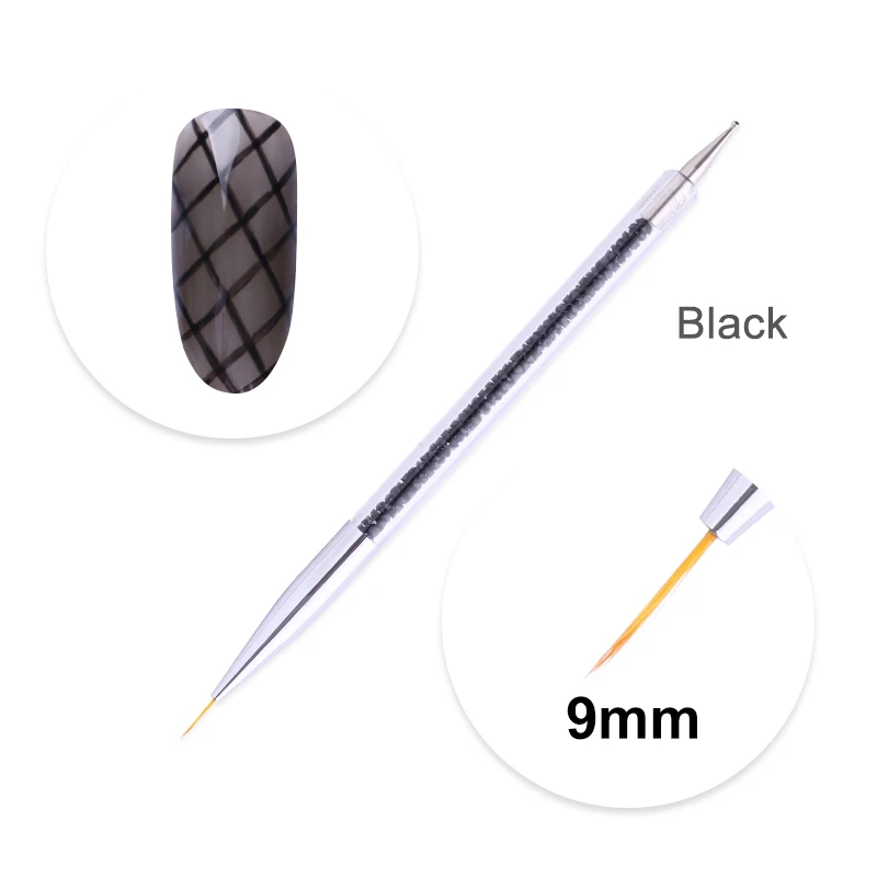 9mm Black Синие, черные, фиолетовые стразы, кисть для ногтей 5 мм, 7 мм, 11 мм, многоразмерная ручка для рисования, инструмент для маникюра, дизайна ногтей - Цвет: 9mm Black
