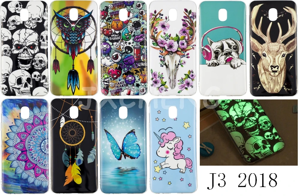 Чехол для телефона из ТПУ Samsung Galaxy J3/J4 J6 J8 2017/ 2018 модный светящийся в темноте