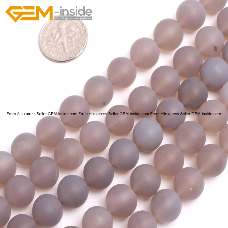 Gem-inside 6-10mm Natural Stone Beads Frost Matte Gray Agates For Jewelry Making 15inch DIY Jewellery | Украшения и аксессуары