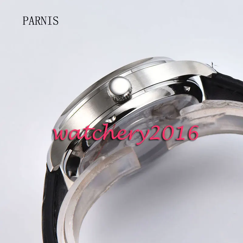Новые мужские часы на ремешке с черным циферблатом 43 мм Parnis известного