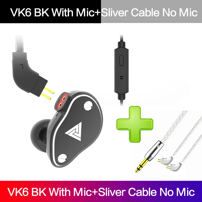 Sliver BK QKZ VK6, двойной привод, стерео наушники, наушники-вкладыши, гарнитура, наушники-вкладыши, басы, наушники для iPhone, huawei, Xiaomi, 3,5 мм, наушники с микрофоном - Цвет: Sliver BK