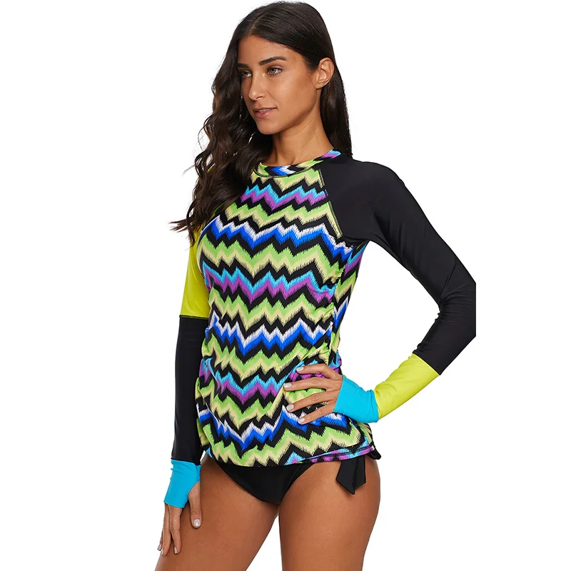 Летний женский топ с длинными рукавами Раздельный купальник костюм принтом