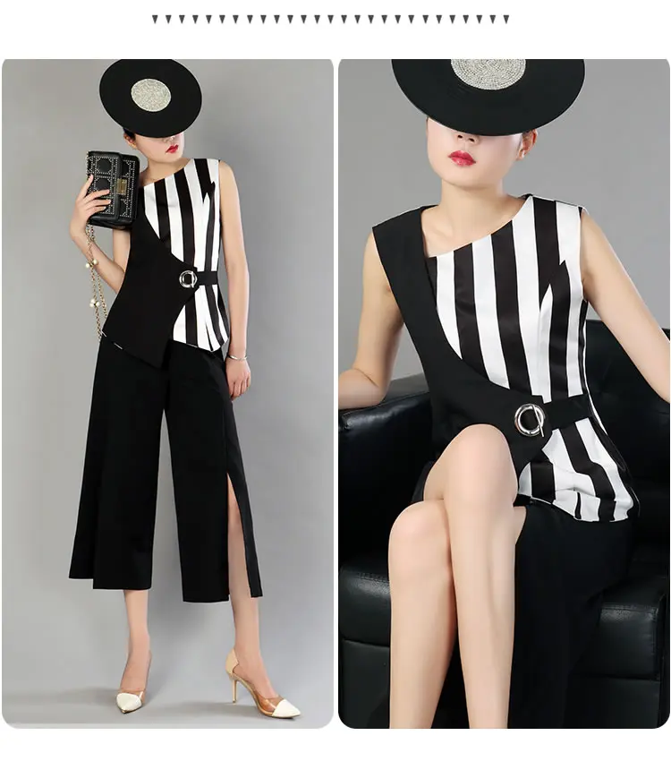 [XITAO] New Summer Europe Women Striped Patchwork Contrast Color Sleeveless Tops Female Irregular Collar Blouses KZH2019