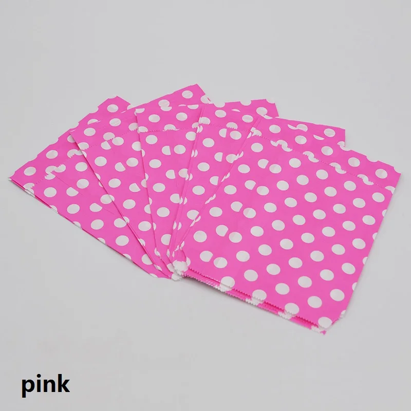 pink 25 шт./лот, 13*18 см, бумажный пакет в горошек, сумки для конфет, кекс и печенья, для детского дня рождения, упаковки продуктов, свадебные украшения - Цвет: pink
