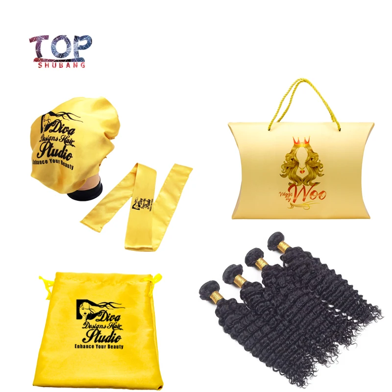 Набор для упаковки париков с принтом логотипа на заказ Шелковый шнурок карман