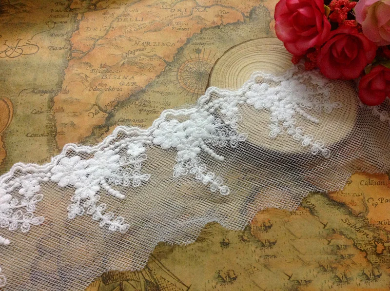 

10 yard 6cm 2.36" wide white mesh embroidery lace trim ribbon SL4K572