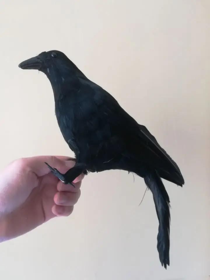 Декорация Хэллоуина большая 32см перья черная ворона жесткая модель сценического реквизита домашний подарок s2631 on.
