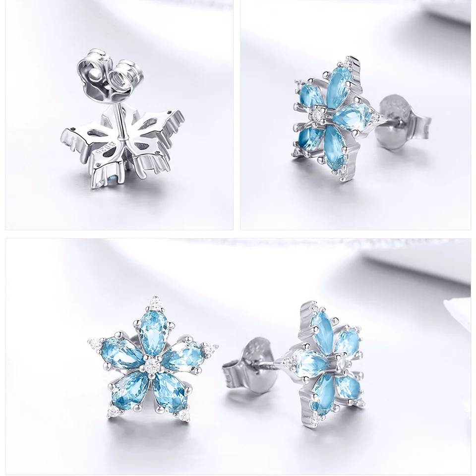 VOROCO, женские серьги, 925 пробы, серебряные, миниатюрные серьги-гвоздики, синий цветок, серьги для женщин, хорошее серебряное ювелирное изделие BKE525
