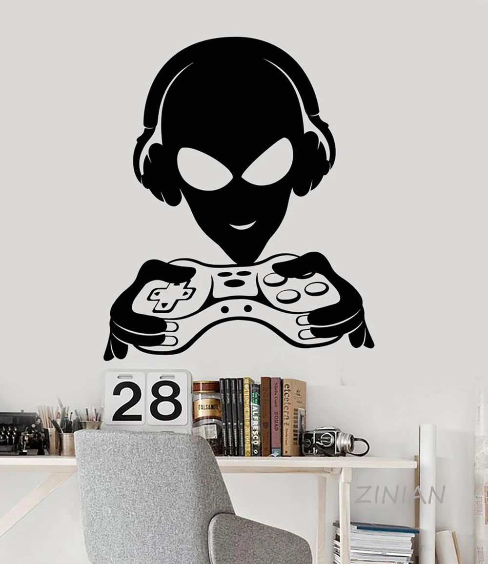 Черная наклейка на стену Alien Gamer для спальни наушников видеоигр игр современного