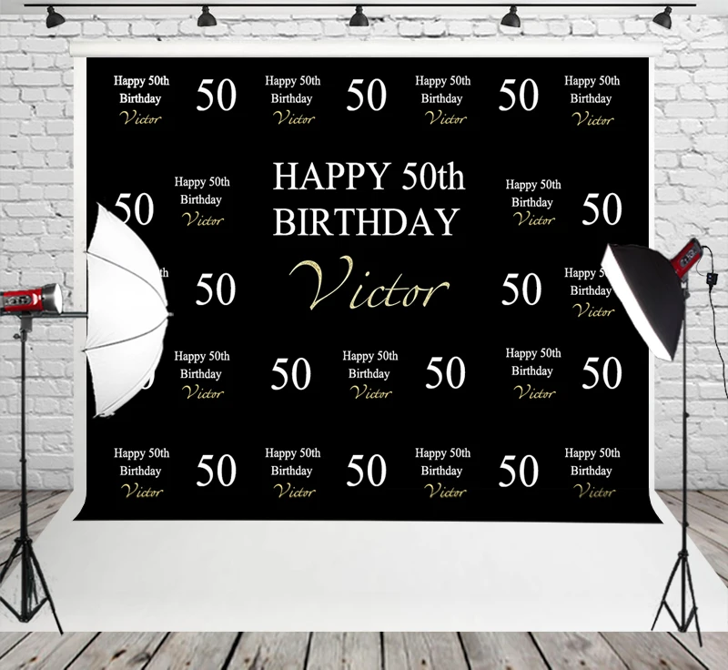 HUAYI Happy 50th день рождения фон белые слова черный взрослых десерт украшение стола