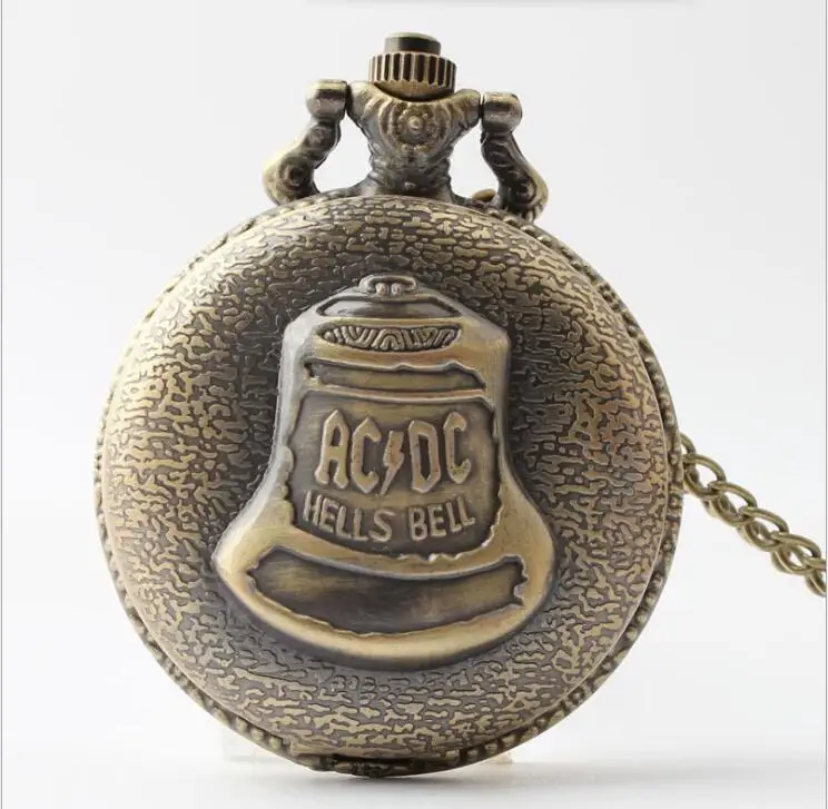 (1113) 12 шт./лот винтажные бронзовые часы ACDC Hells Bell тема карманные pandent ожерелье.