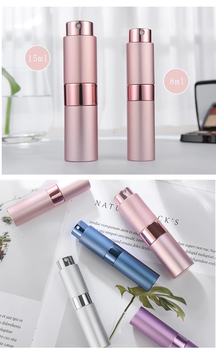 8ml10ml15ml20ml металлический алюминиевый флакон для духов, косметический флакон с распылителем, портативная пустая бутылка для путешествий, стекло с вкладышем
