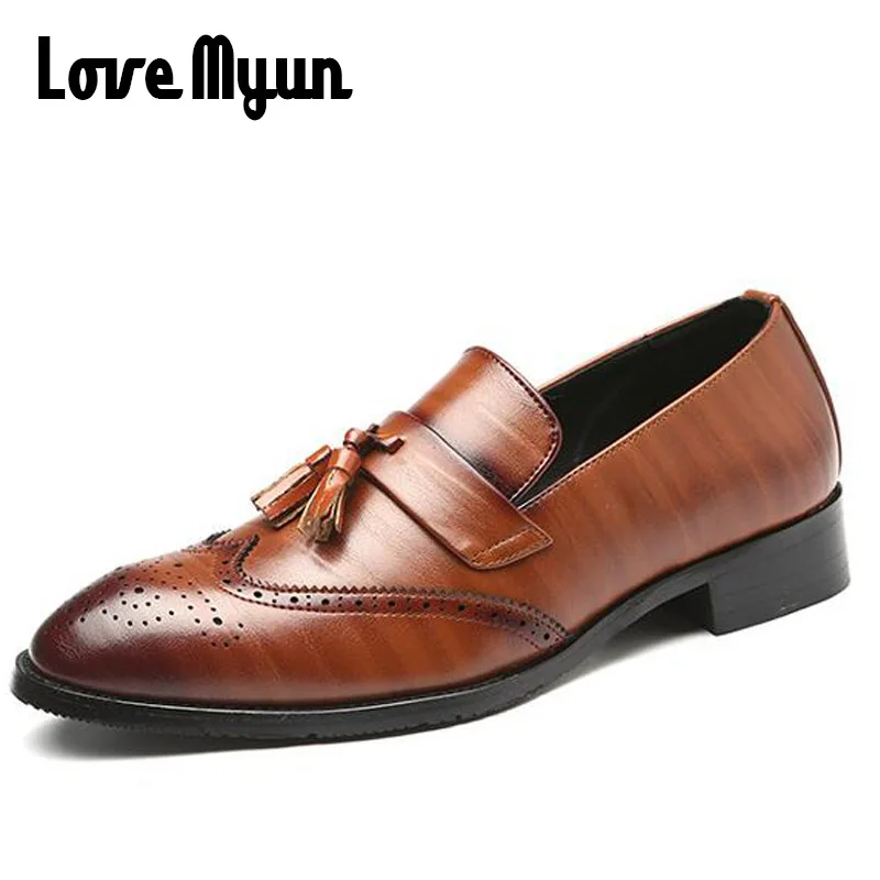 New Autumn Fashion High Quality Men's brogue Flats Retro Carved loafers Dress Business Men Casual Tassels Leather Shoes OO-51 | Обувь