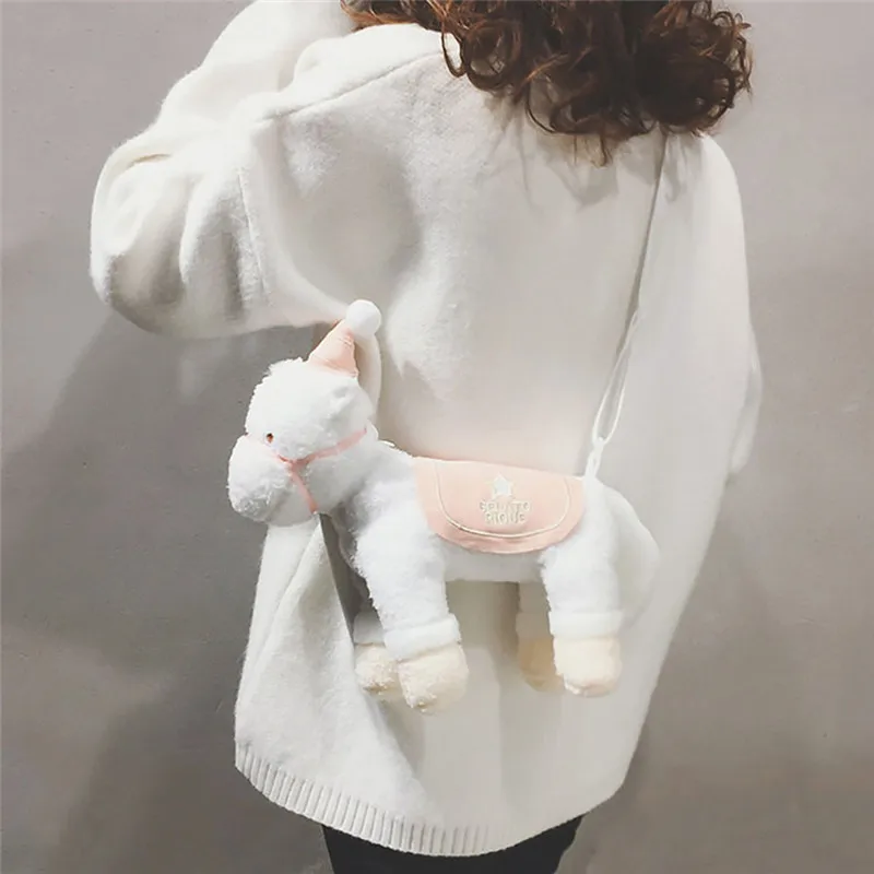 Креативная объемная сумка в виде животного с милым пушистым пони женская на