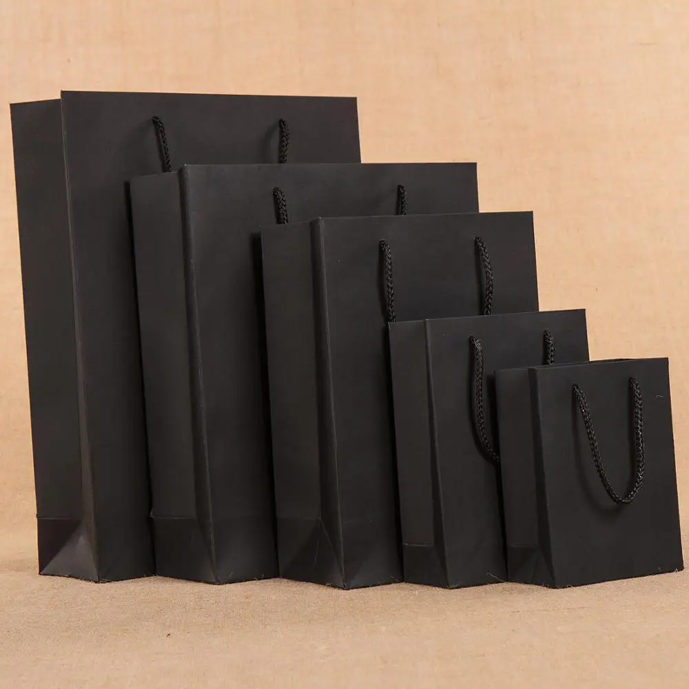

10Pcs/lot Party Gift Bag With Handles Black Candy Bag Kraft Paper bags Wedding Favors Gift Box Package Birthday Party Favor Bags