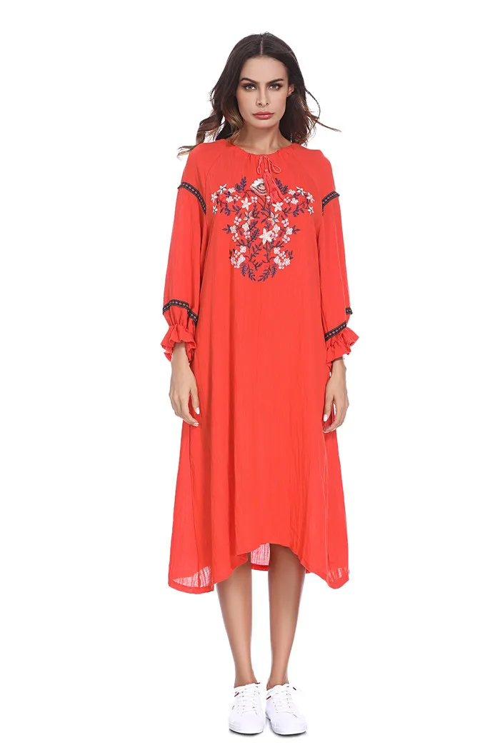 Элегантное мусульманское Макси-Платье с вышивкой длинные халаты туника