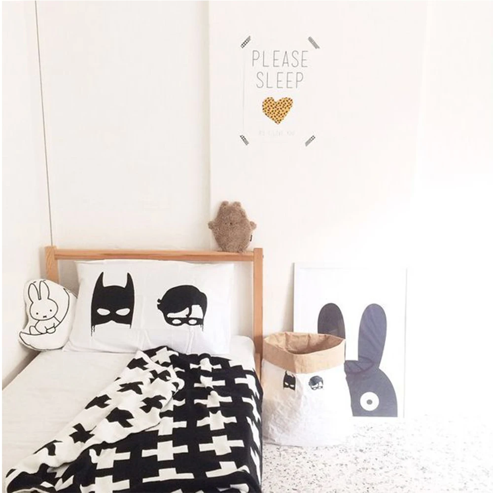 Вязаное детское одеяло черный белый цвет Постельные принадлежности Стёганое