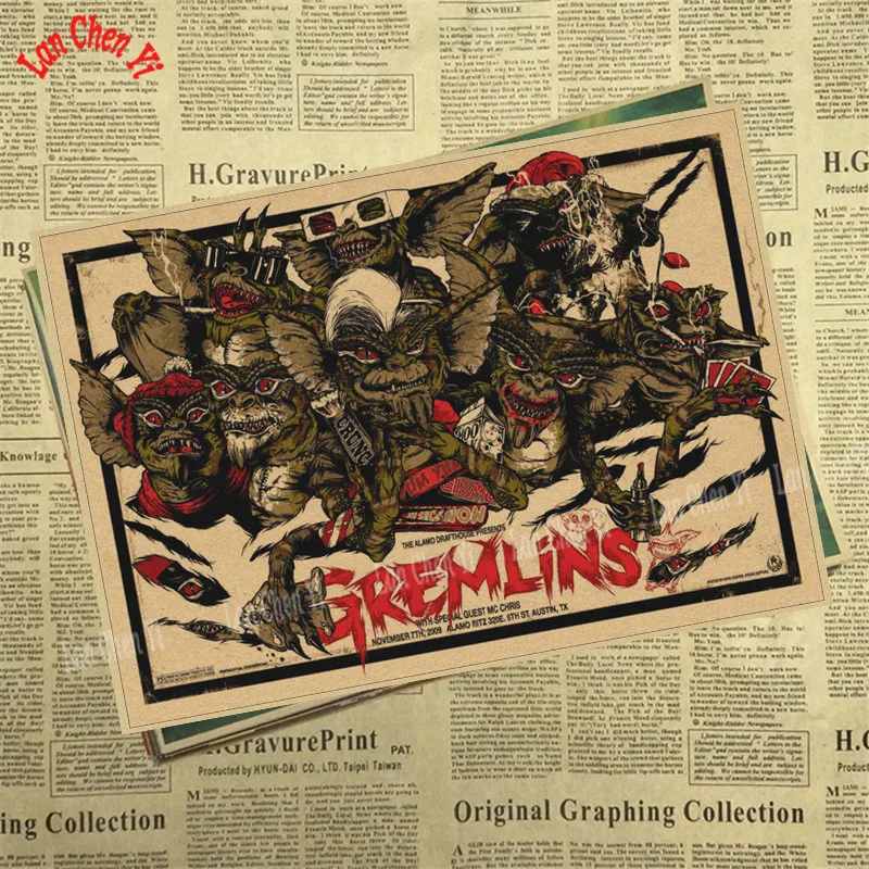 Цвет: желтый Gremlins Фэнтези фильм ужасов крафт бумага Плакат кафе высокое качество печати рисунок ядро декоративная живопись - Цвет: Цвет: желтый