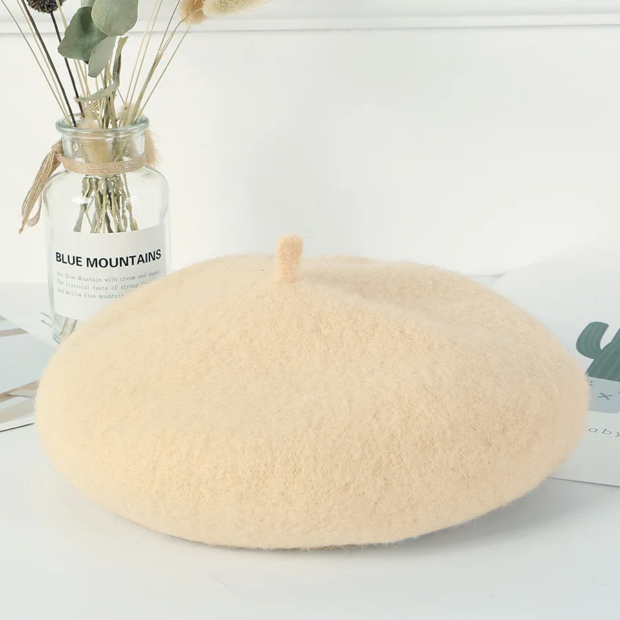 beige Зимний теплый шерстяной берет, женские шапки французского художника для женщин, плоская шапка, вязаные шапки-бини, женские береты для девочек, женская шапка для художника - Цвет: beige