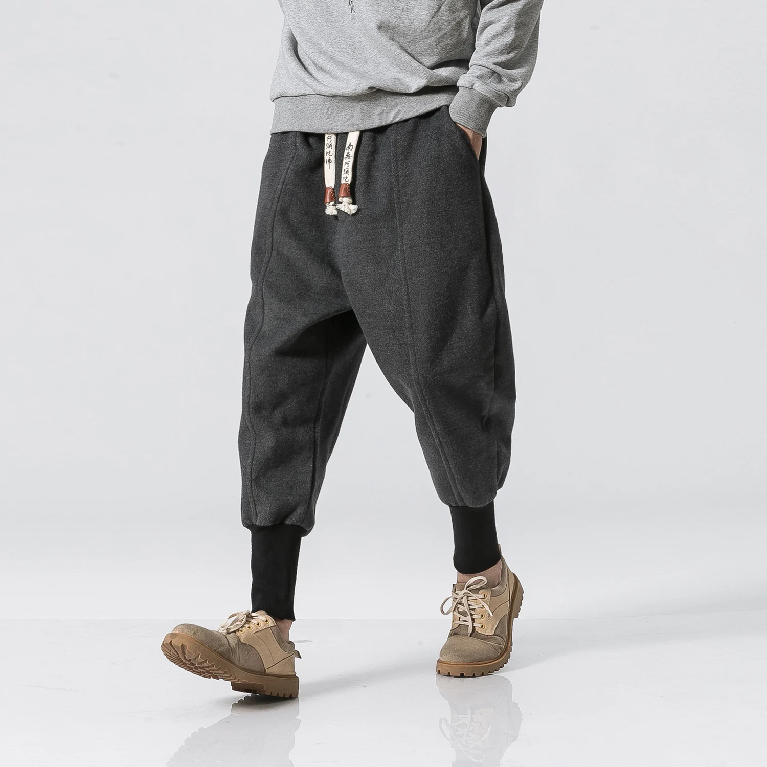Sinicism Store, зимние мужские штаны,, мужские, s, Harajuku, на лодыжке, джоггеры, штаны, мужские уличные, толстые, китайский стиль, спортивные штаны, 5XL - Цвет: DarkGrey(Asian Size)