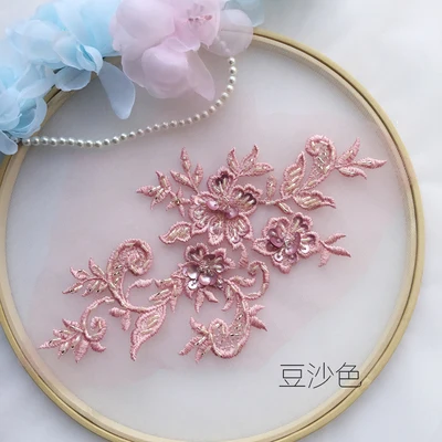 Red bean 12 цветов 3D вышитое блестящим бисером кружева аппликация ручной DIY патч кружева цветочные аксессуары для одежды золото вино красный серый черный темно-синий 1 шт - Цвет: Red bean