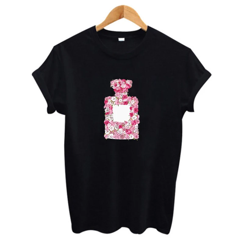 Женская хлопковая Повседневная футболка с принтом знаменитого цветка парфюма