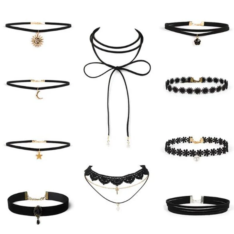 Женское бархатное ожерелье чокер с подвеской в виде звезды и солнца|chokers necklaces for