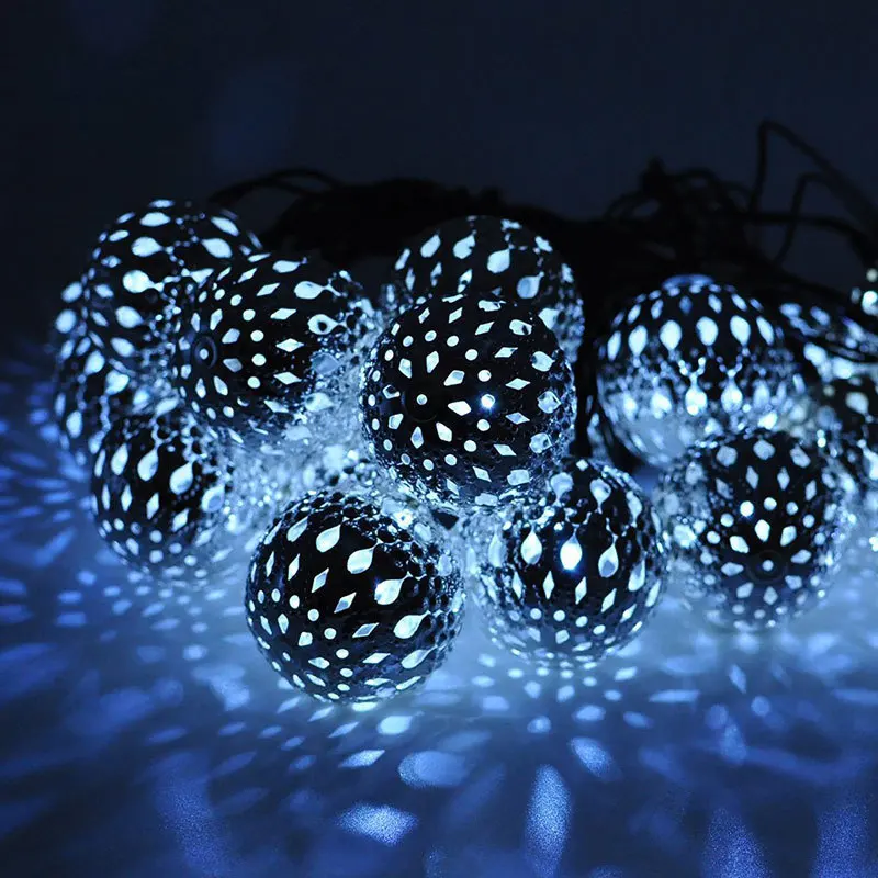 Binval Solar String Lights Moroccan Ball 15ft 20LED Globe Fairy Solar Powered Orb Lantern Christmas Lighting For Outdoor Garden