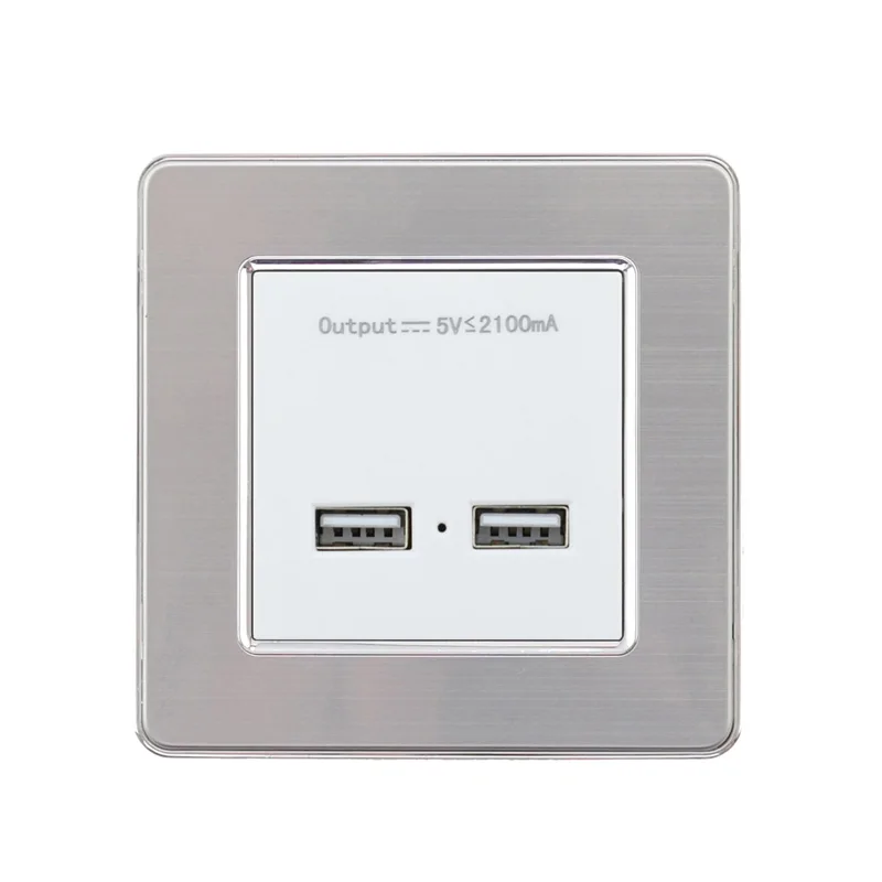 Double USB Socket Стандарт ЕС Франция 16A розетка питания Enchufe нержавеющая сталь Матовая серебристая панель электрическая розетка AC 110~ 250 В розетка - Тип: Double USB Socket