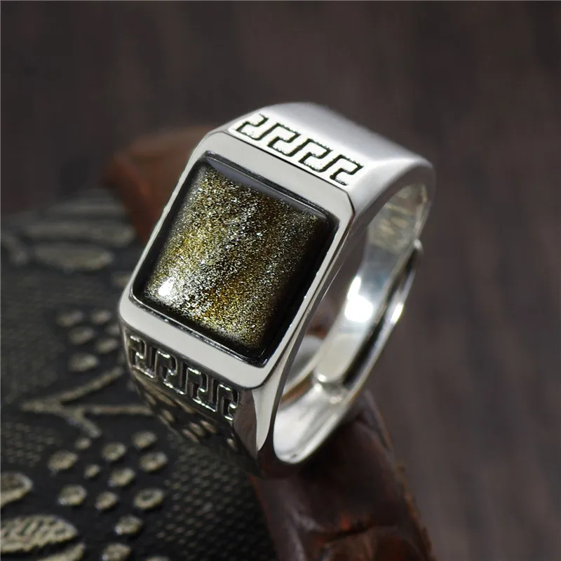 Anillos женское кольцо-Ретро Охотники за приведениями Obsidian воздействие мужское кольцо S925 мозаика и золотой открытый палец рот отрегулировать мужчин t