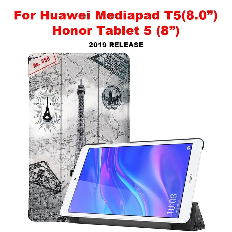 Чехол для huawei Mediapad T5 10,1 8 дюймов, ультра тонкий умный Магнитный кожаный флип-чехол, чехол для huawei T5 1" 8", чехол для планшета - Цвет: T5-8 inch Tower