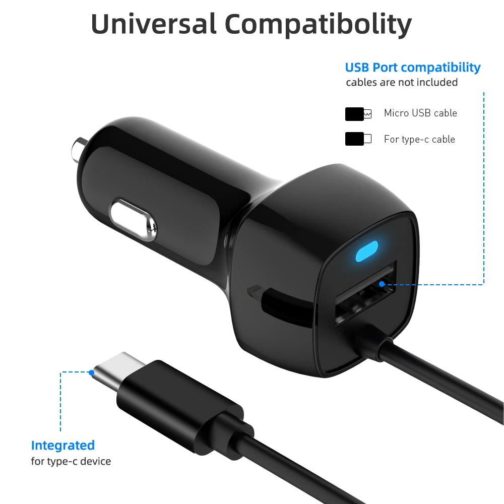 Robotsky автомобильное usb-устройство для зарядки телефона автомобильное зарядное устройство Micro usb type C кабель Быстрая зарядка с светодиодный для samsung S9 S8 Plus Xiaomi huawei
