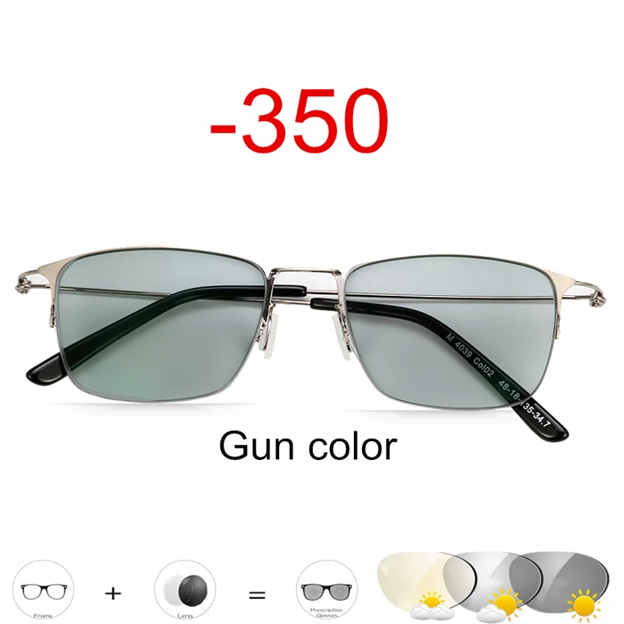 Gray -350 Очки для близорукости, фотохромные очки для мужчин и женщин, очки для близорукости, оправа с цветными линзами, солнцезащитные очки для близорукости, титановые очки - Цвет оправы: Gray -350
