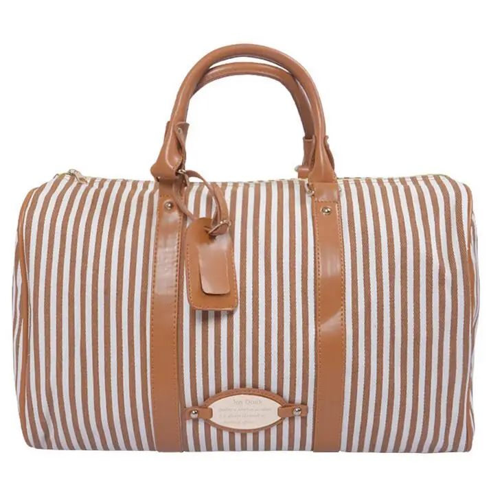 Прочный холст и ПУ кожаная дорожная сумка полосатый lesure холщовый мешок большой