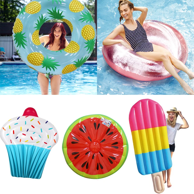 

Adult Summer Swimming Ring Pineapple Watermelon Ice Cream Pool Float Raft Cherry Flamingo Angel Wings Palm Tree Swimming Circle