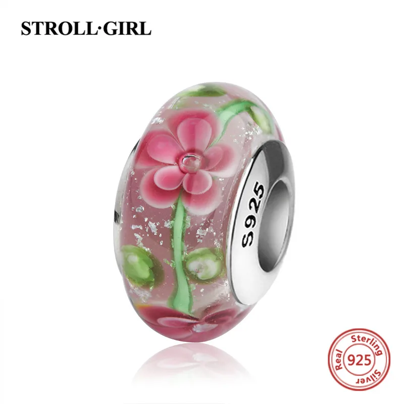 StrollGirl red color Murano glass beads 925 sterling silver diy charms fit authentic pandora bracelet jewelry making women gifts