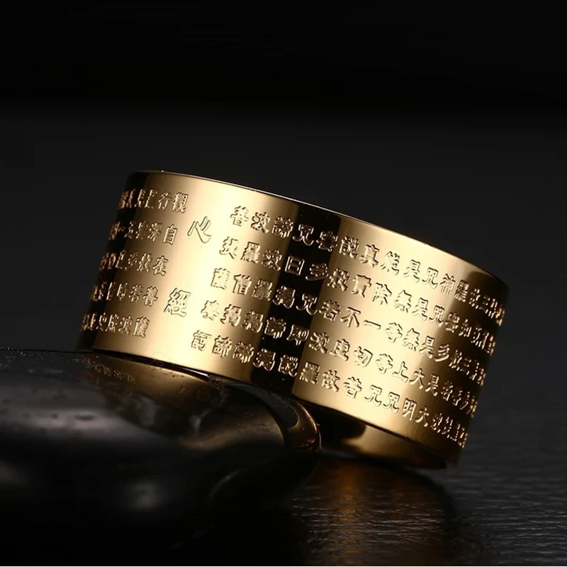 Meaeguet 10 мм Широкий Винтаж молитва Bijoux кольца для мужчин и женщин 316L нержавеющая сталь 2 цвета китайский буддийский кольцо со священным писанием