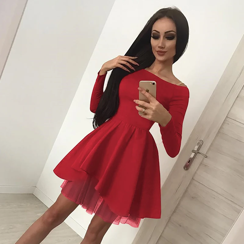 Женское бальное платье с длинным рукавом Surmiitro элегантное вечернее мини