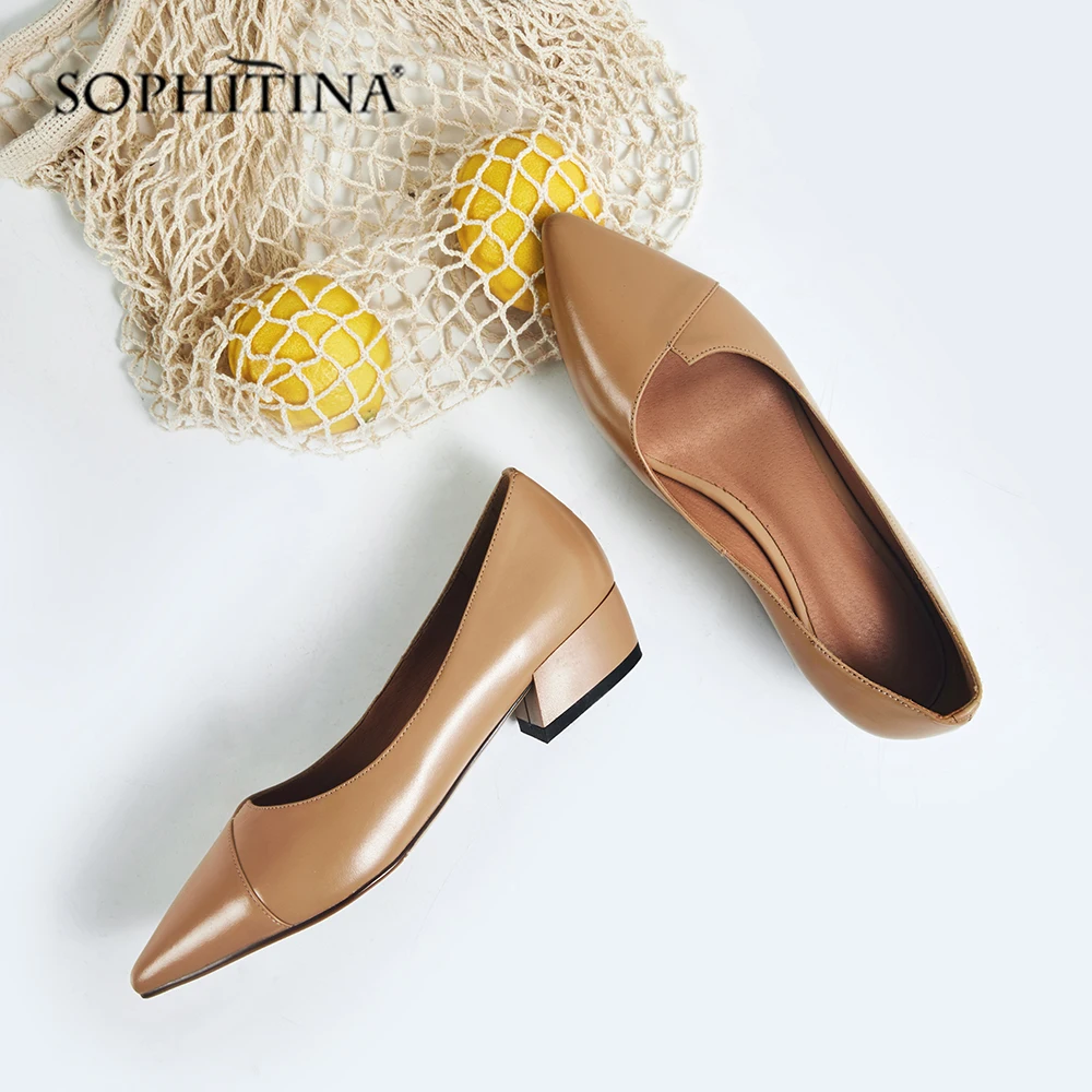 Женские повседневные туфли SOPHITINA элегантные лодочки из коровьей кожи на среднем