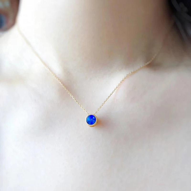 Aazuo 18 К желтое золото опал ожерелье Natual Bubble синий Опаловый кулон для женщин обручальное свадебное украшение